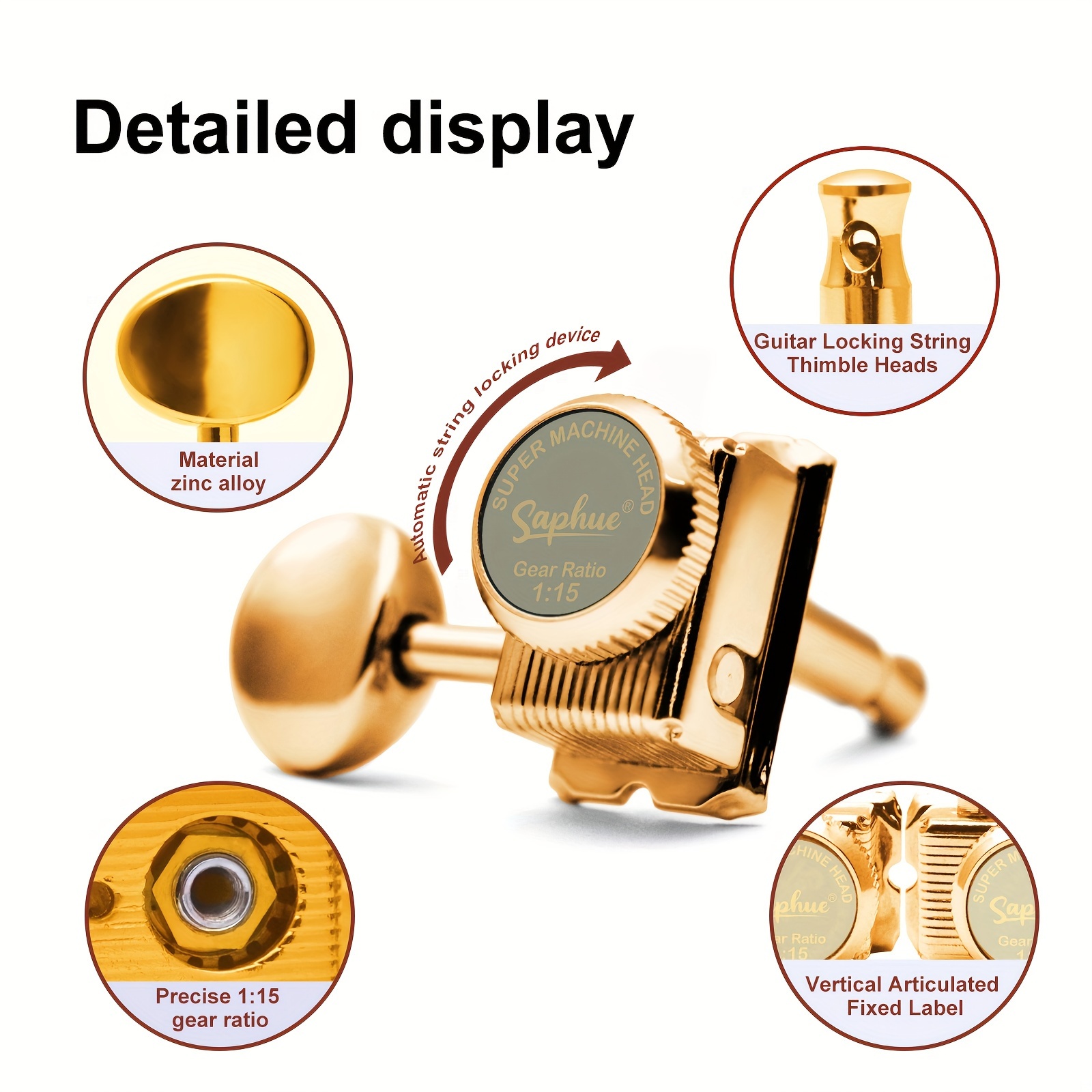 [Inline Guitar Lock Tuners] SAPHUE 6 Inline Guitar Lock String Tuners 1:15 Vintage Guitar Locking Tuning Key Pegs Machine Heads Replacement for ST TL Style Electric Folk or Acoustic Guitars Chrome/Golden, Tuning Pegs, Inline Tuners, Highquality Tuners, Replacement Tuners, Acoustic Guitarists, Guitar Players