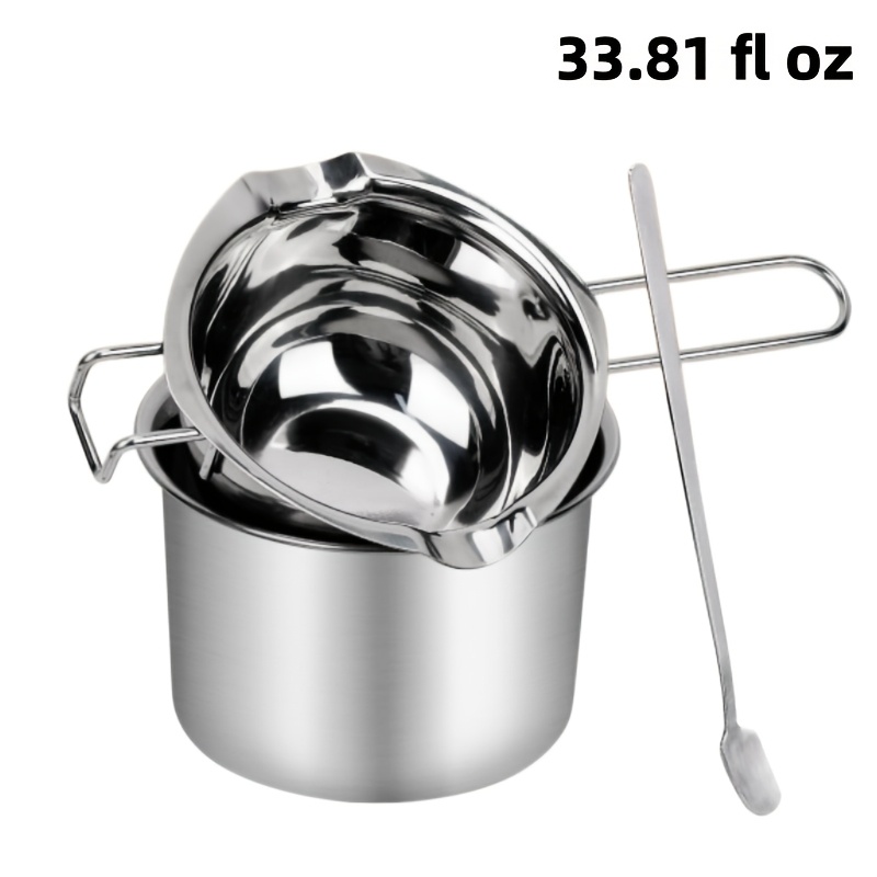 TEMU Roestvrijstalen wassmeltingpot, waxsmeltingpotset voor kaarsen maken - Inclusief 16.91oz. pot met houten handvat en , 10.14oz. pot met houten