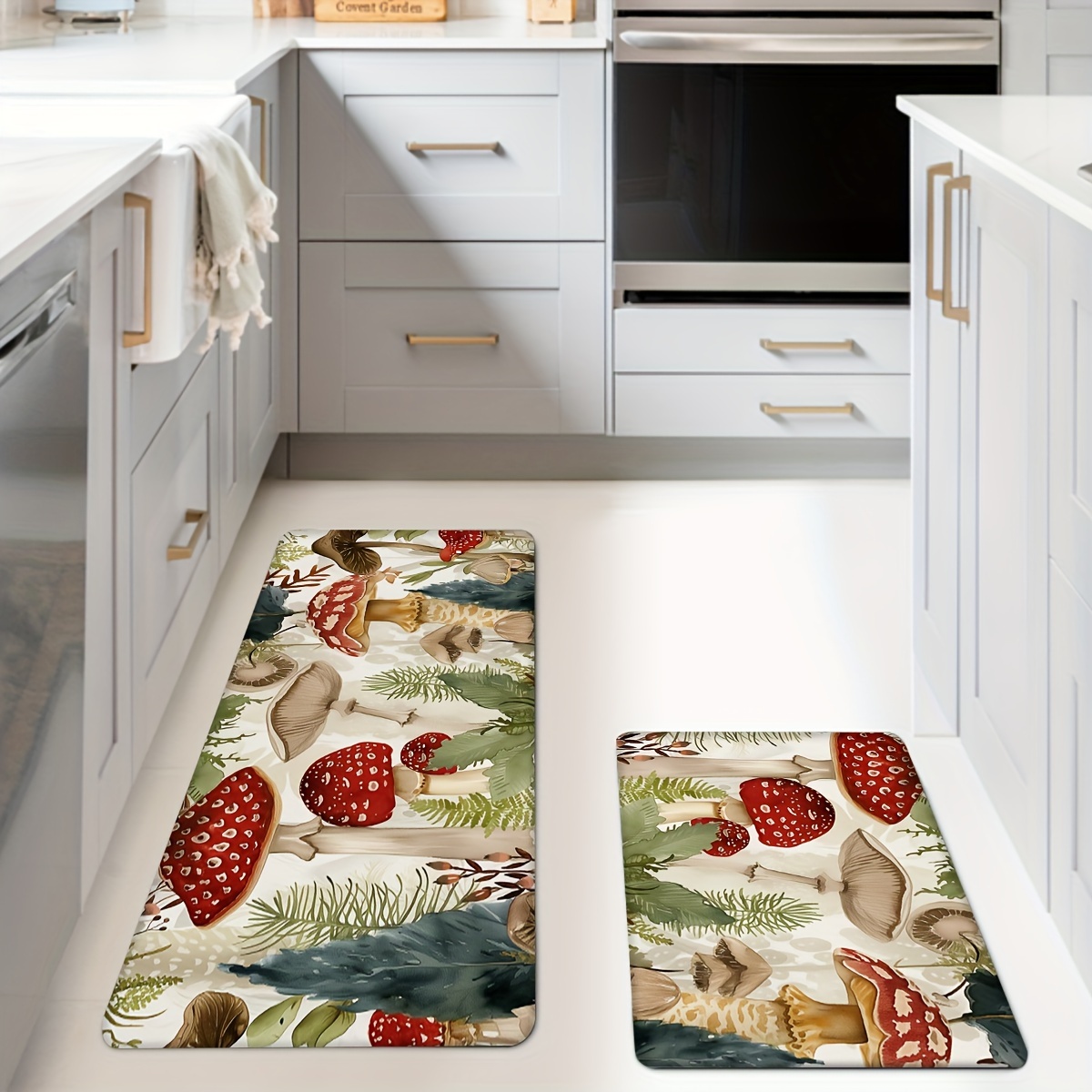 

1/2pcs, Area Rug, Mushroom Kitchen Mats, Non-slip And Durable Bathroom Pads For Floor, Comfortable Standing Runner Rugs, Carpets For Kitchen, Home, Office, Laundry Room, Bathroom, Spring Decor