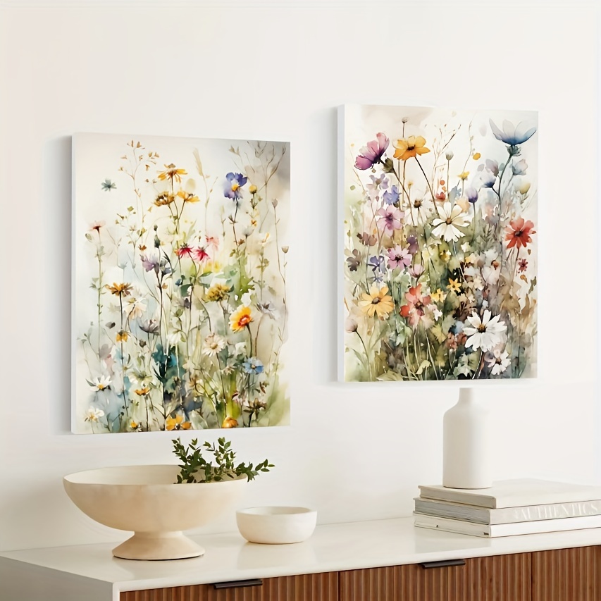 2pc Set Framed Canvas Painting Watercolor