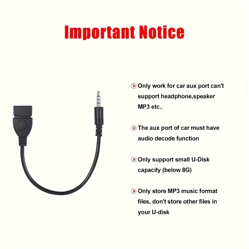 3.5mm AUX to USB Audio Cable, Black Car AUX Adapter, USB Headphone Converter, Male to Female, Miniusb Connector, USB Powered, ?36V Operating Voltage, No Battery Required