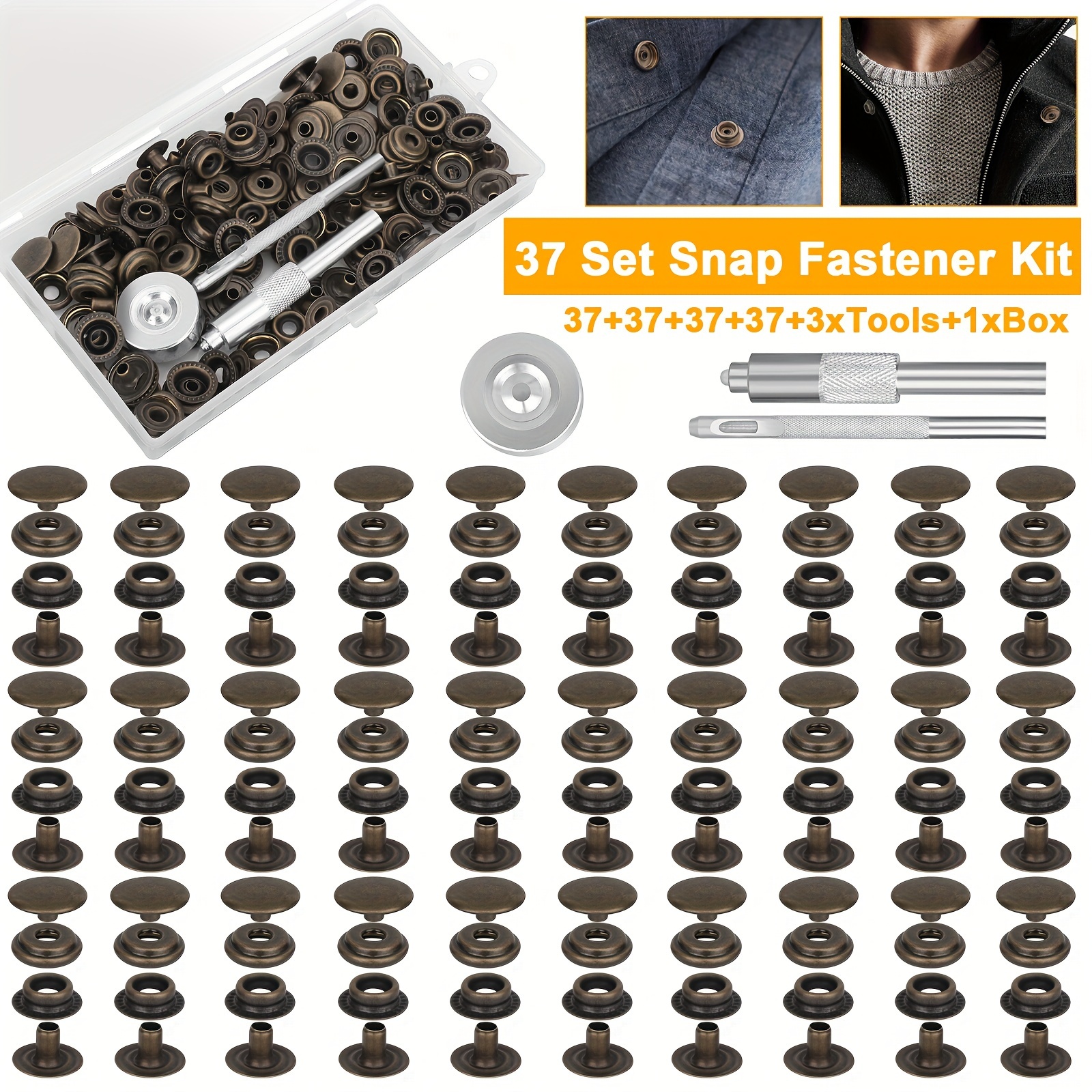 

Value Pack 37 Sets Of Leather Snap Kits, 15mm Metal Snap Kit, 3 Snap Installation Tools For Sewing Garments, Diy Crafts