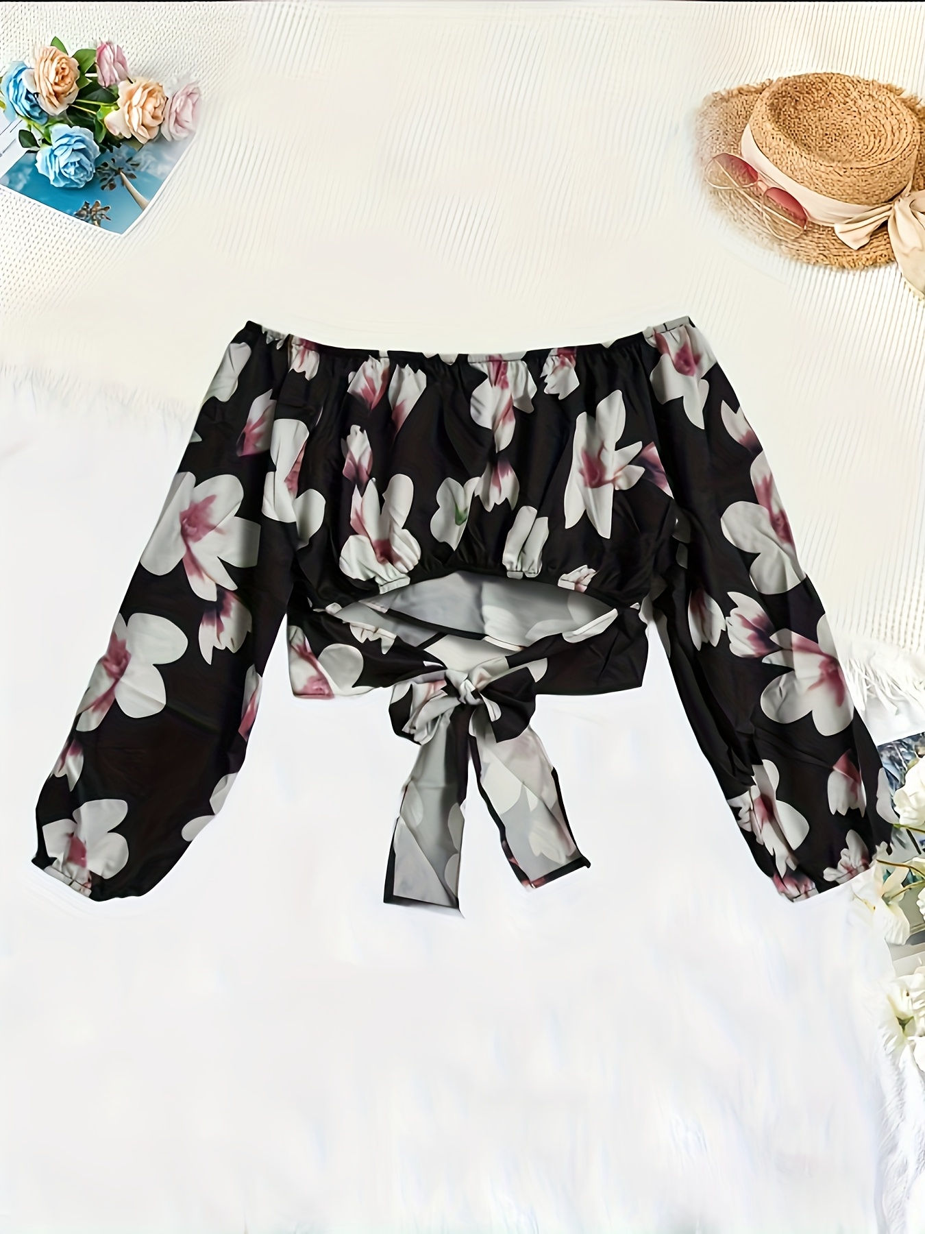 Haut à Bretelles Femme Bohème Floral - Taille XL/42 - Beige Et Bleu