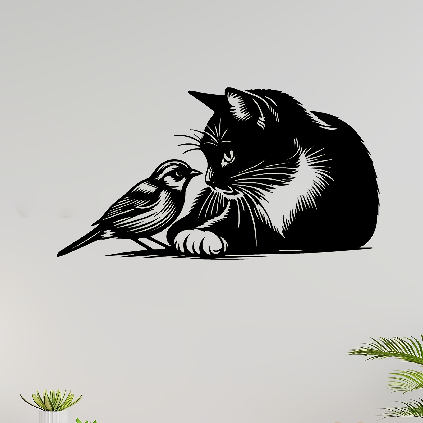 TEMU 1 Metal Cat-bird Wall Ornament, For Christmas Or Thanksgiving. This Weather-resistant Sculpture Is Ideal For Animal Decor Enthusiasts And Is