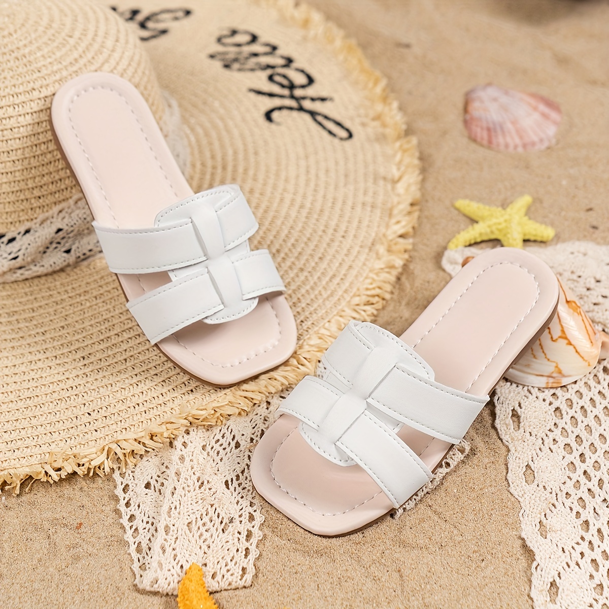 trendy solid color open toe slippers girls breathable non Temu