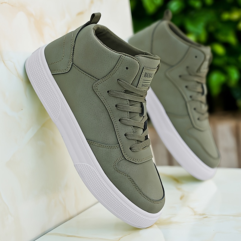 Pair *'S Casual High-Top Sneakers Olive Green, Lace-Up, Soft Sole  Outdoor Sports Shoes for Hiking and Daily Wear, Casual Footwear