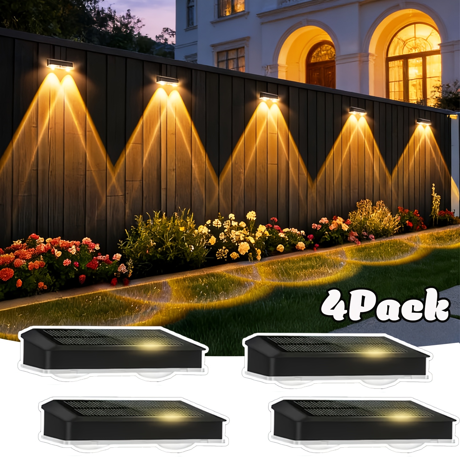 4/2pack Solar-powered Light | Ip44 Outdoor Fence Light With 3 Lighting : Amber/warm White/cool White, Brushed Metal End, Flush Mount, Polished End, Wedge Base, Light , Pandawang Brand
