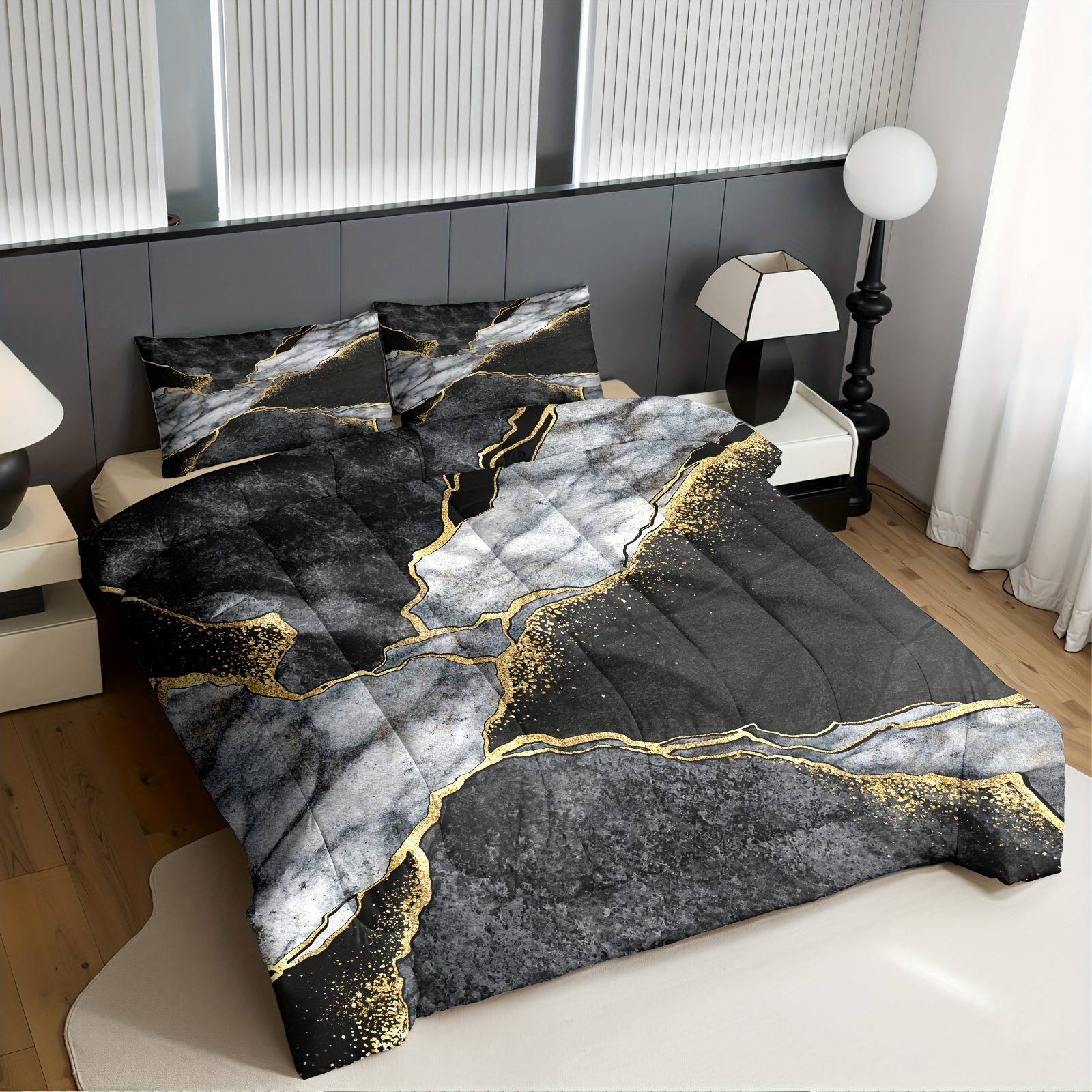 TEMU Black And Gray Marble Texture Bedding Set, Bedding Set, Bedding Sets