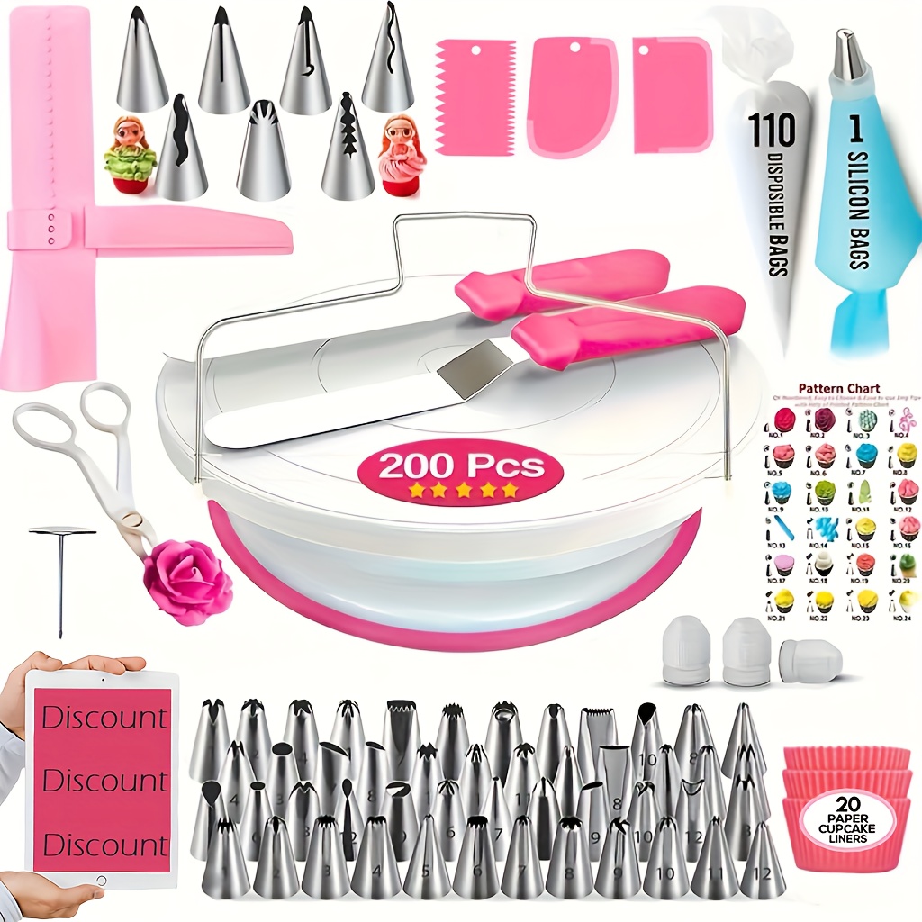 

200pcs Cake Decorating Kits, Perfect For Baking And Decorating Cakes, Are Also Of Great Help To Beginners, Halloween Christmas Surprise.