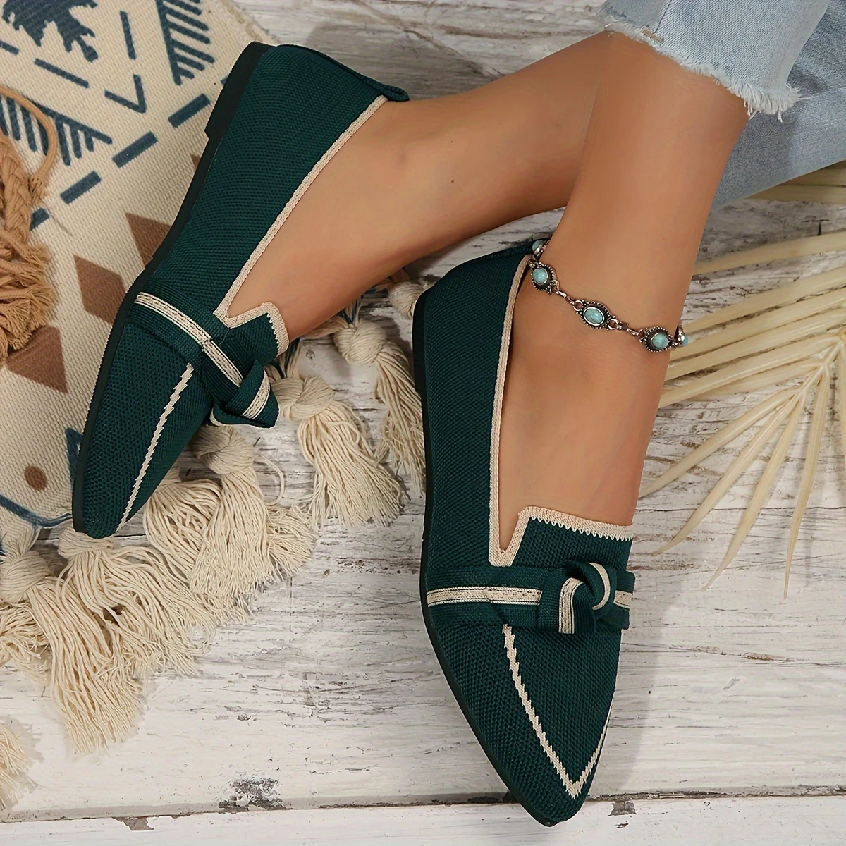 womens elegant purple flats lightweight slip on with pointed toe fabric upper rubber sole shoes casual footwear stylish able footwear details 6