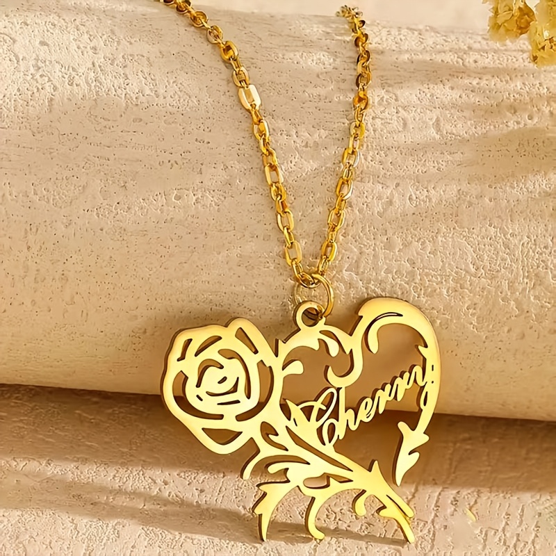 Custom Heart-Shaped Name Necklace, 18K Gold Plated Gift