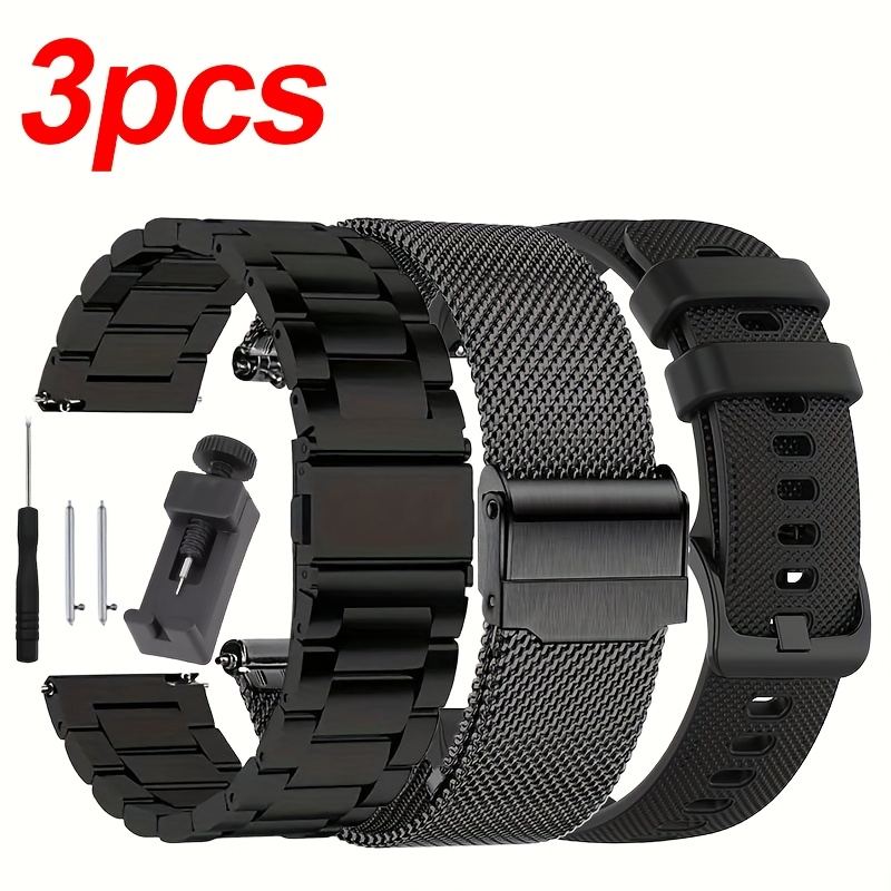 Image of 3pcs Smartwatch Strap, Suitable For 20mm 22mm Stainless Steel Milanese Strap With & Huawei & Garmin & & Xiaomi & Fossil & Honor Smartwatches Band Men And Women Metal Wristband