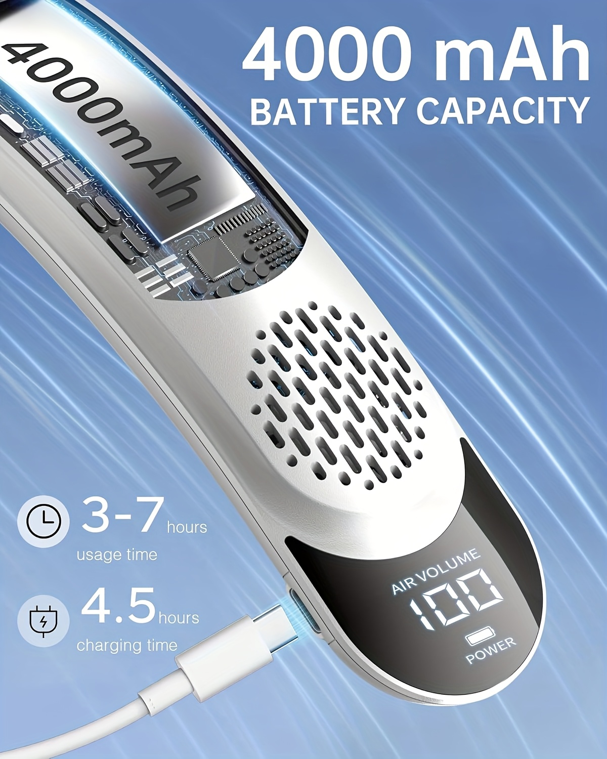  rechargeable neck fan with led display 3 360 cooling personal fan 4000mah usb c portable fan for travel quiet lightweight for women men white portable fan rechargeable Product details 2