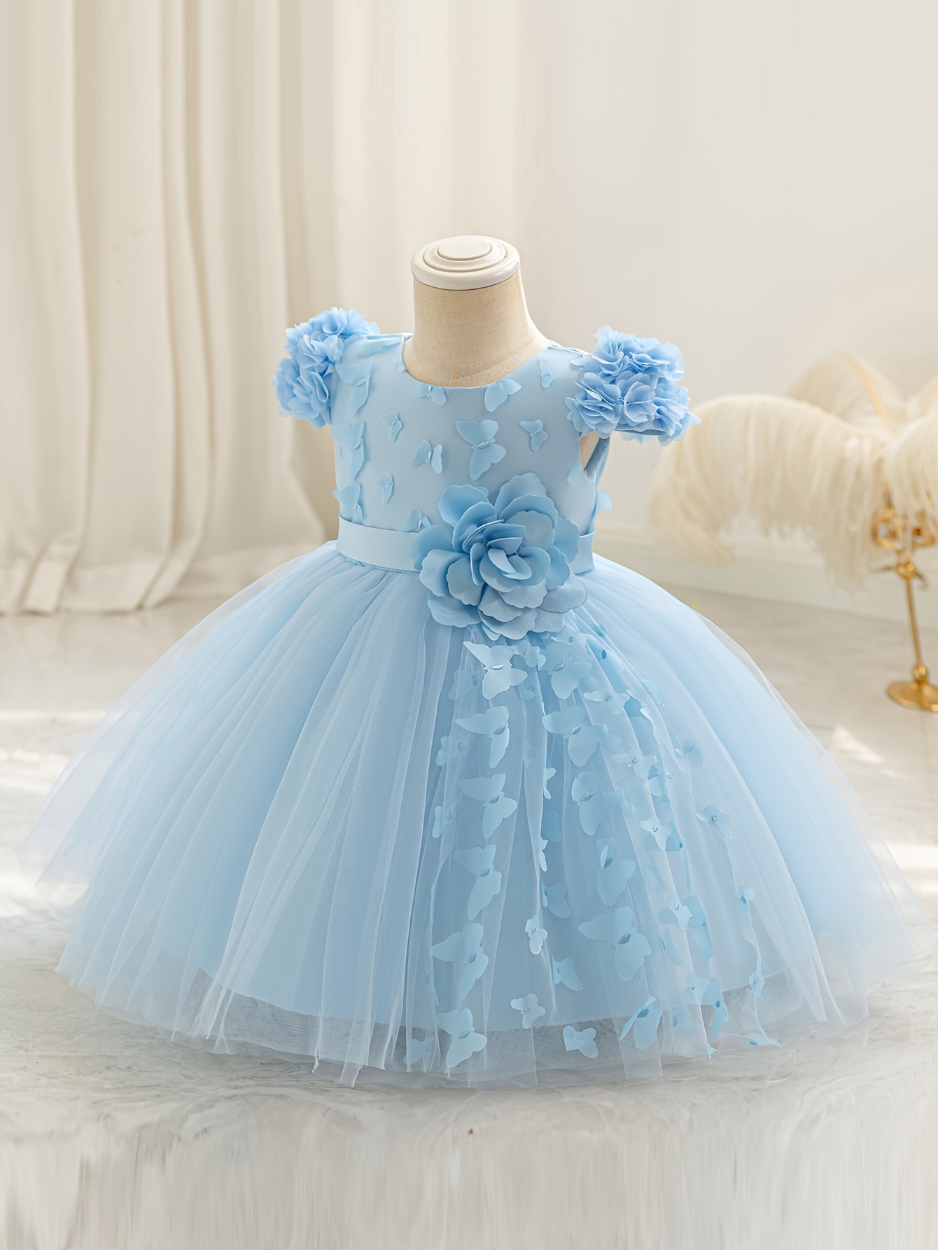 baby blue birthday dress Light blue quinceanera dress, ball gown 3D flower lace birthday party gown  fg6060 main image 0
