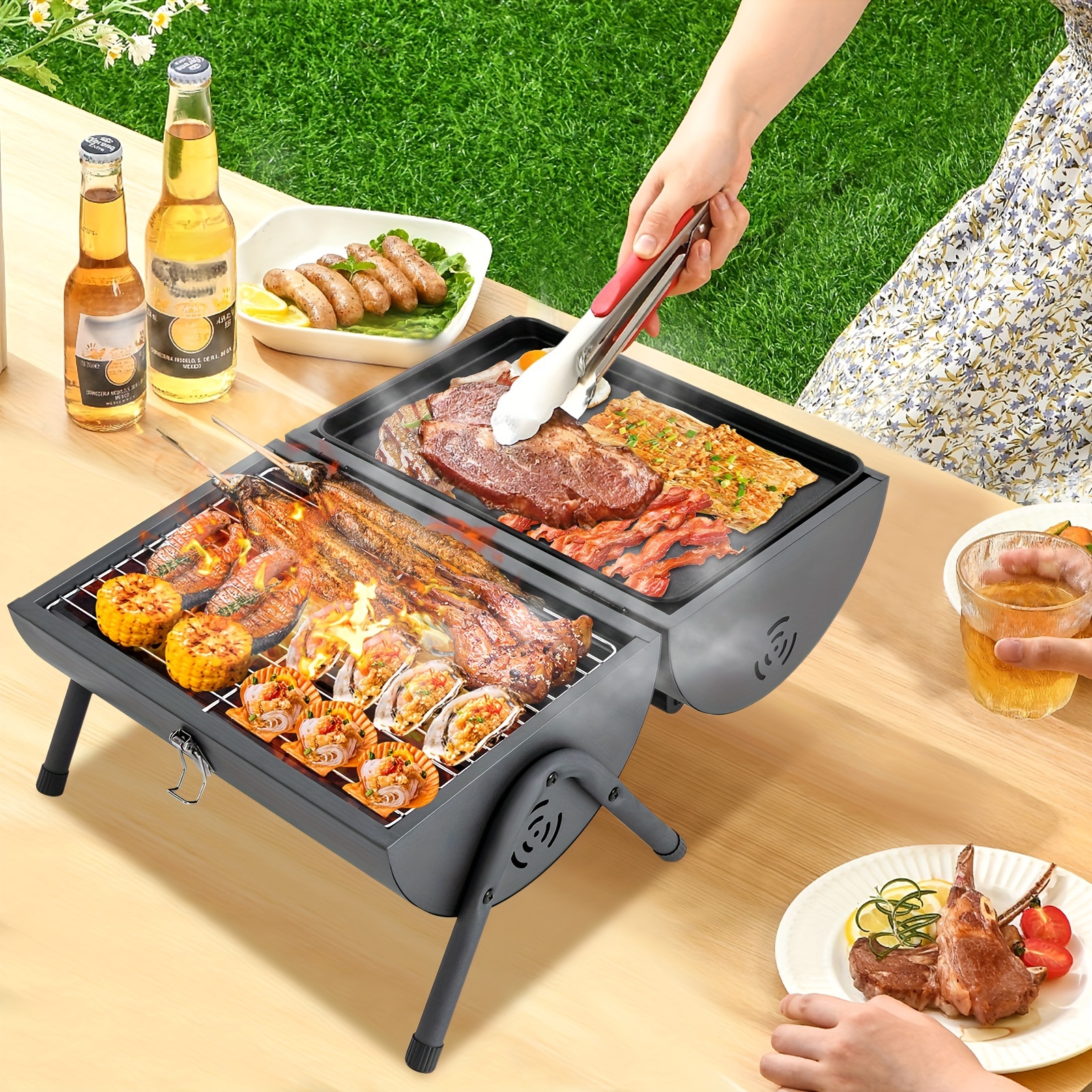 adjustable portable charcoal grill multi functional metal - Temu
