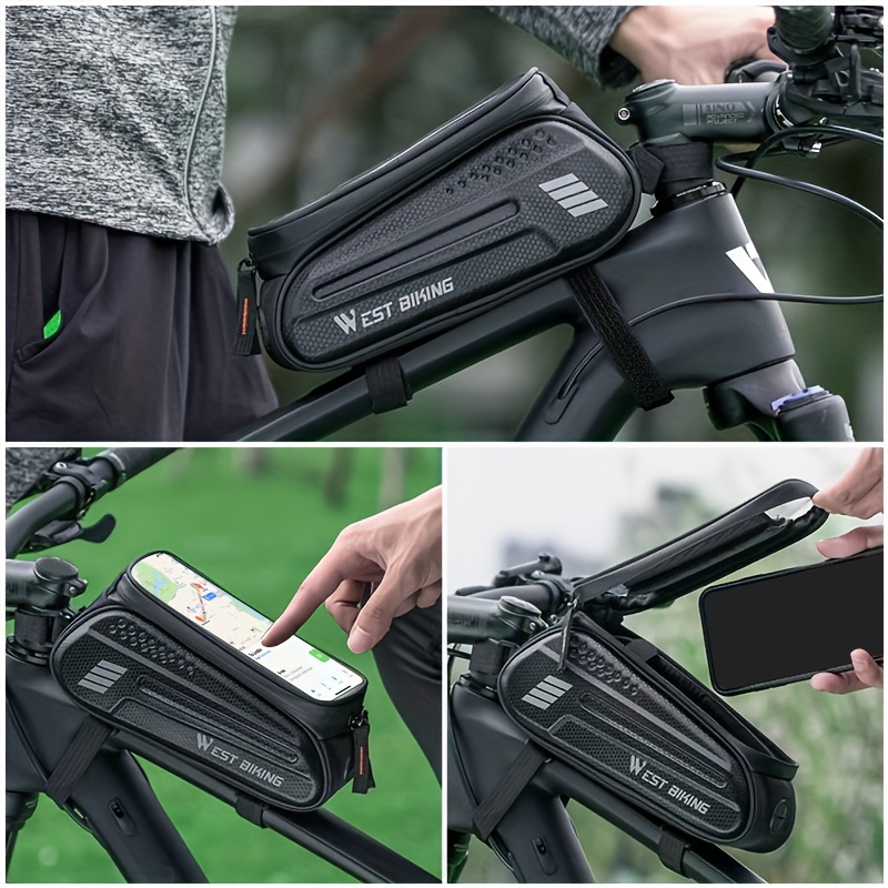 WEST BIKING Large Capacity Bicycle Top Tube Bag - Heavy-Duty Nylon & EVA Construction, Zippered Storage for 7-Inch Phones, 7-Inch Tablet, Tools - Compatible With Road, Mountain, Secure Zipper Closure