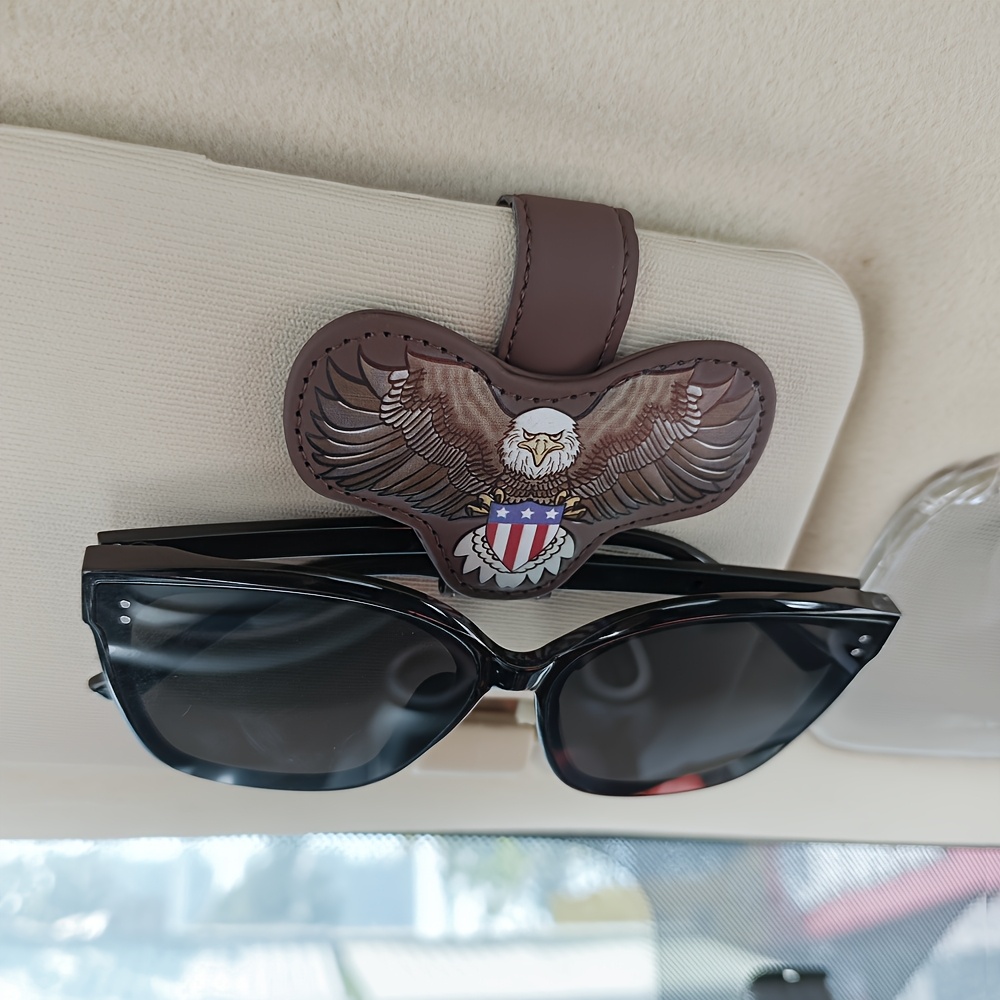 

American Flag Eagle Car Visor Fashion Glasses Holder - Strong Magnetic, Leather, Fit Accessory