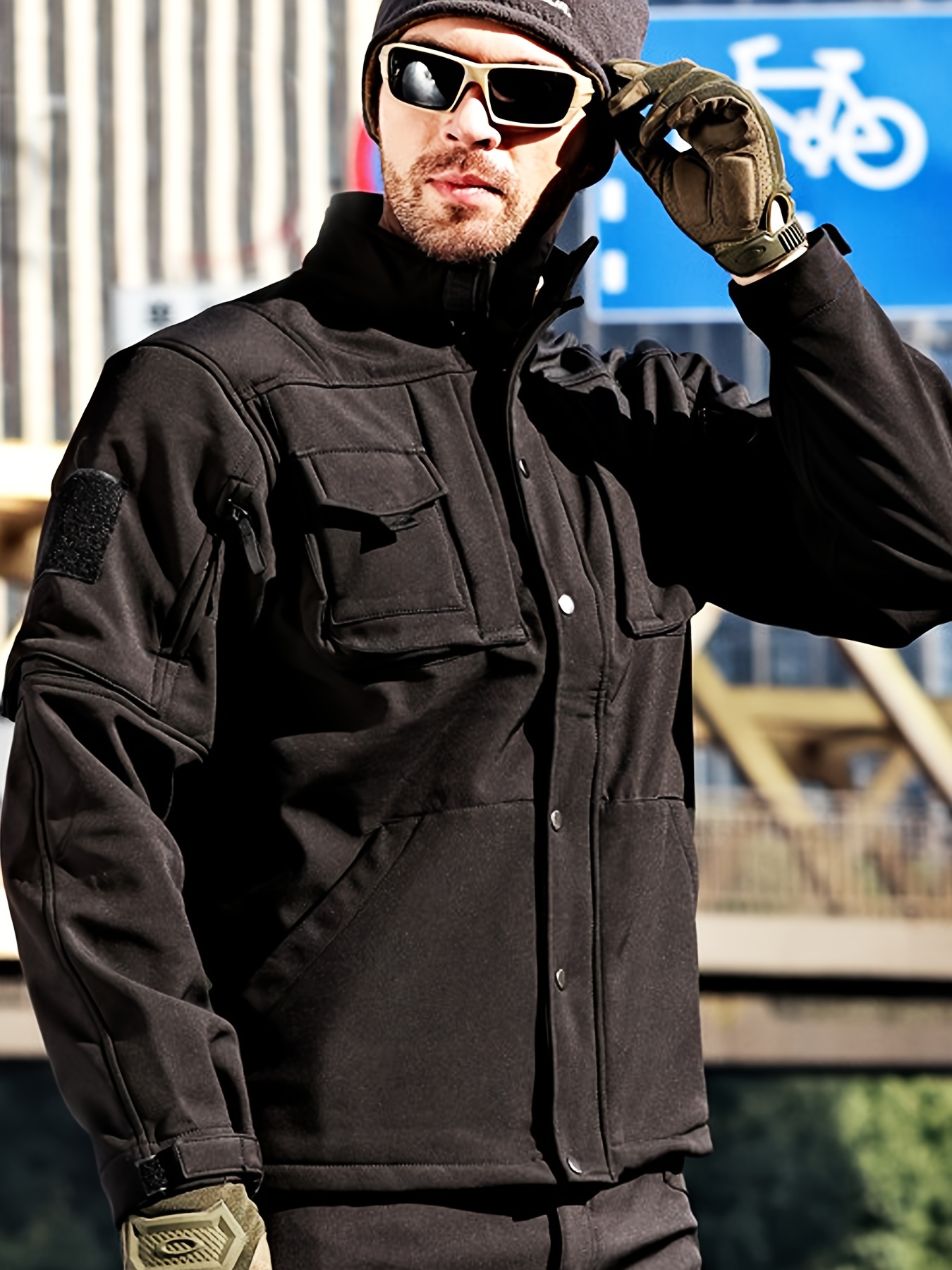 mens black jacket multiple pockets military style - Temu Romania