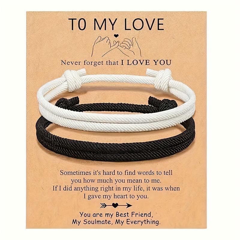 

2pcs Adjustable Rope Couples Bracelets For Women Men, Boyfriend, Girlfriend, Soulmate, Husband, Wife - Anniversary Valentines Day Birthday Christmas Gift For Him And Her