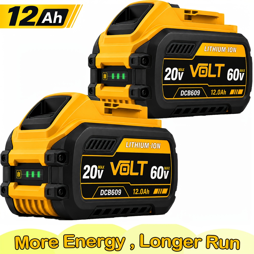 TEMU Lot de 2 batteries au lithium améliorées 60V 12.0Ah - Compatibles avec les batteries de remplacement 20V/60V pour 60V MAX DCB606 DCB609 DCB610