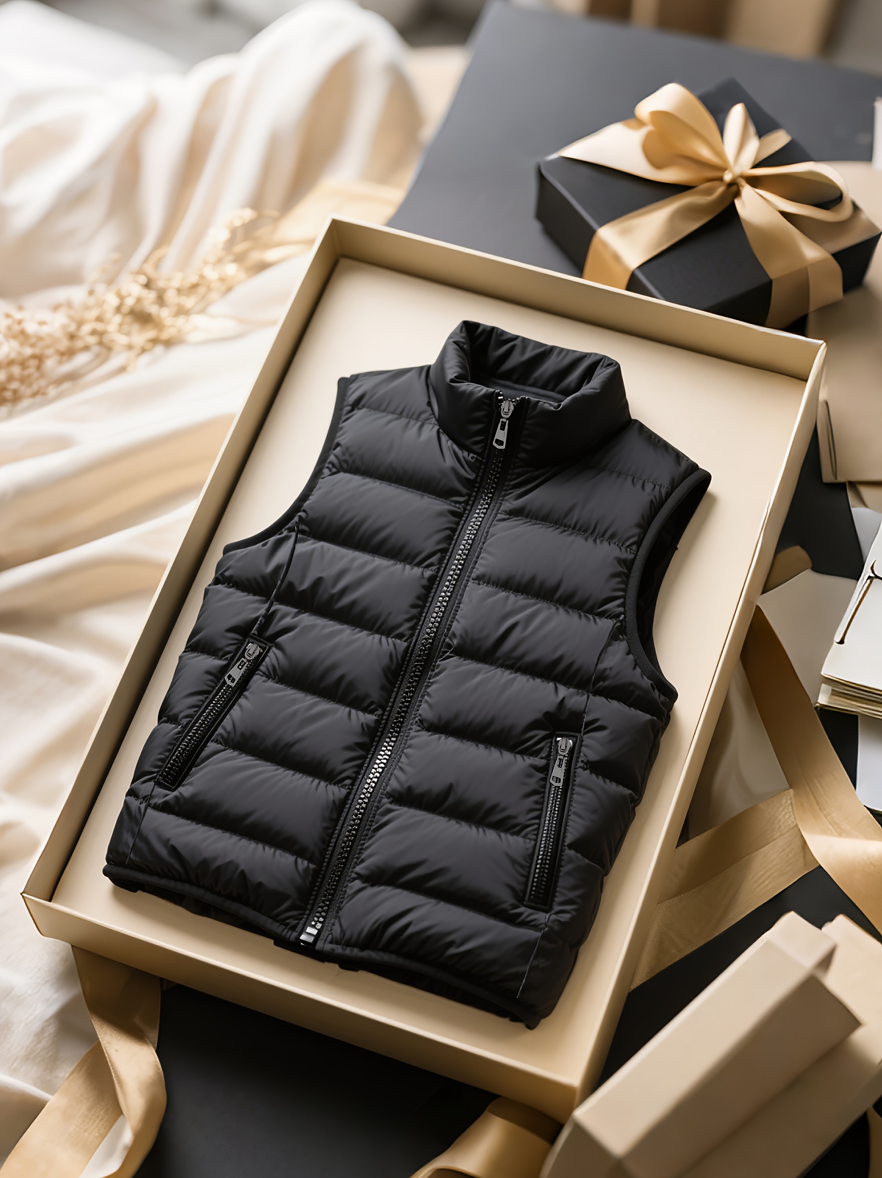 mens autumn and   sleeveless vest warm windproof polyester filled zippered pocket small stand collar ideal for layered imitation jacket