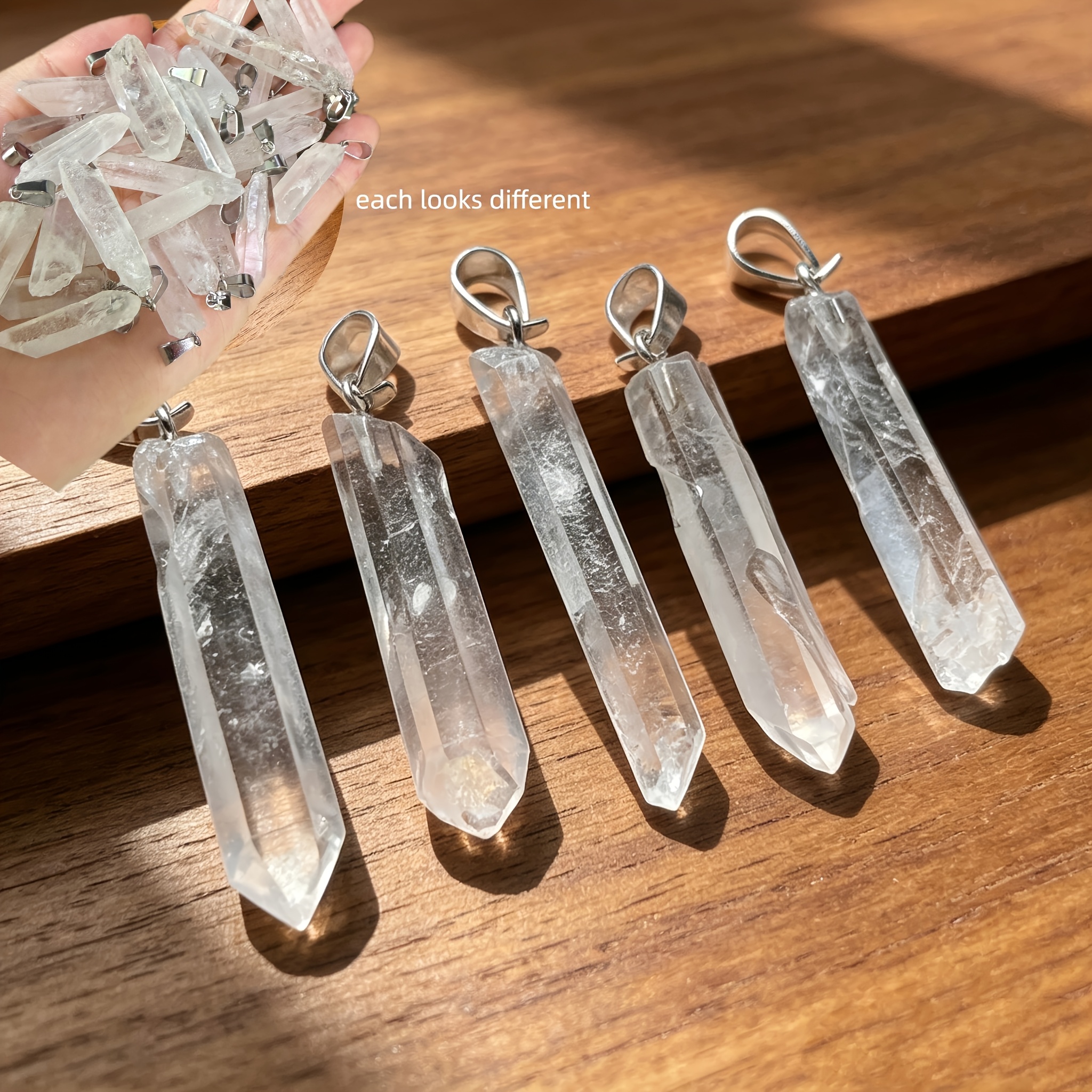 TEMU 5pcs Natural Quartz Slab Pendants For Jewelry Making Diy Holiday Gift For