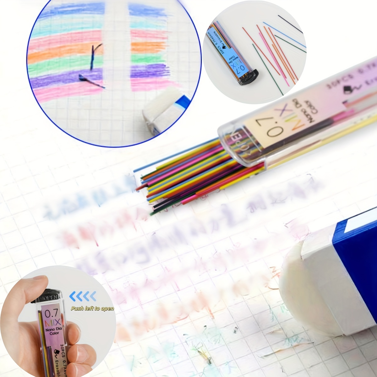 

30pcs Pencil Refills High Quality 0.7mm Automatic Refills For School Students Office Painting Erasable Hand Drawing Erasable Press Type