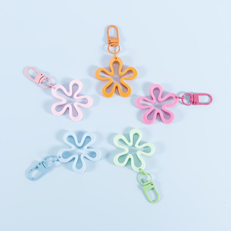 TEMU Set Of 5, Colorful Big Wavy Flower Keychain Ins Acrylic Hollow Pendant Mobile Phone Chain Bag Hanging Additions
