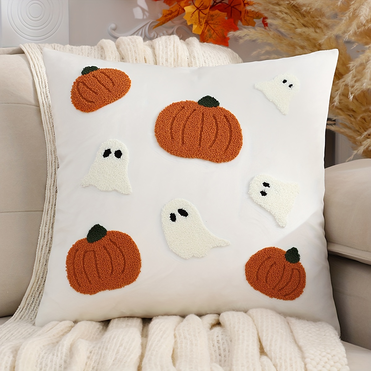 1pc Halloween Pumpkin Pillowcase Velvet Embroidery Sequin Living Room Bedroom Decor