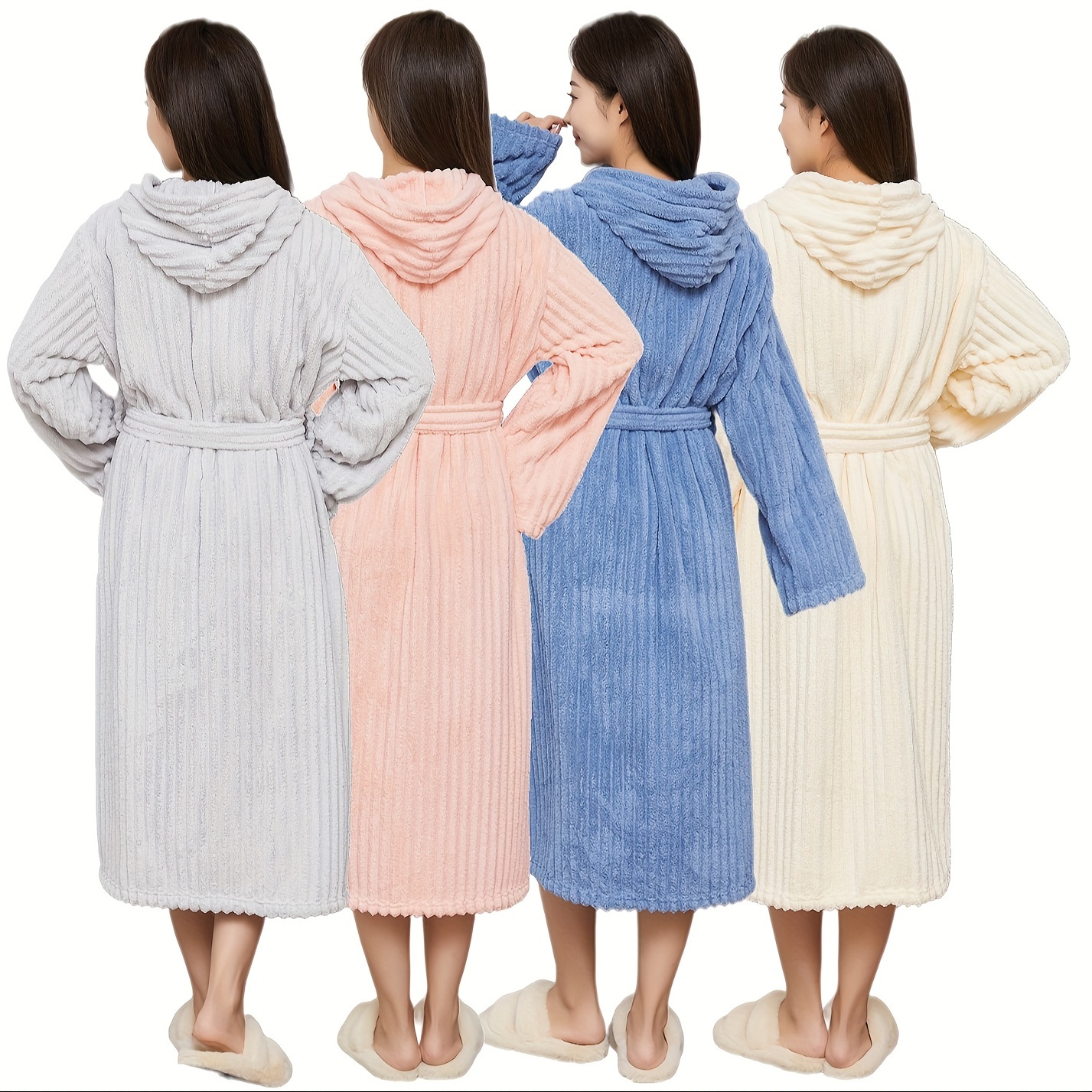 

1pc Textured Comfortable Hooded Bathrobe, Soft And Absorbent Classic Bath Robe, Suitable For Hotel And Bathroom, Bathroom Supplies, Home Supplies