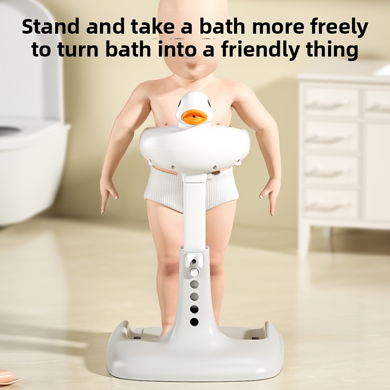 Adjustable and Foldable Bath Stand with Anti-Slip Base, Duck Design, PP Material for Ages 3 to 6 - Safety Bathtime Helper for