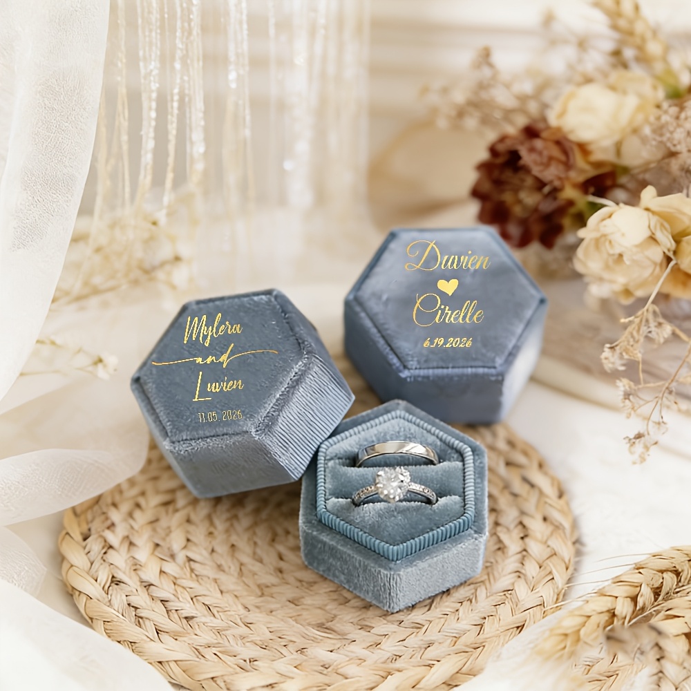 Personalized Hexagonal Velvet Ring Box, Customized Keepsake Holder
