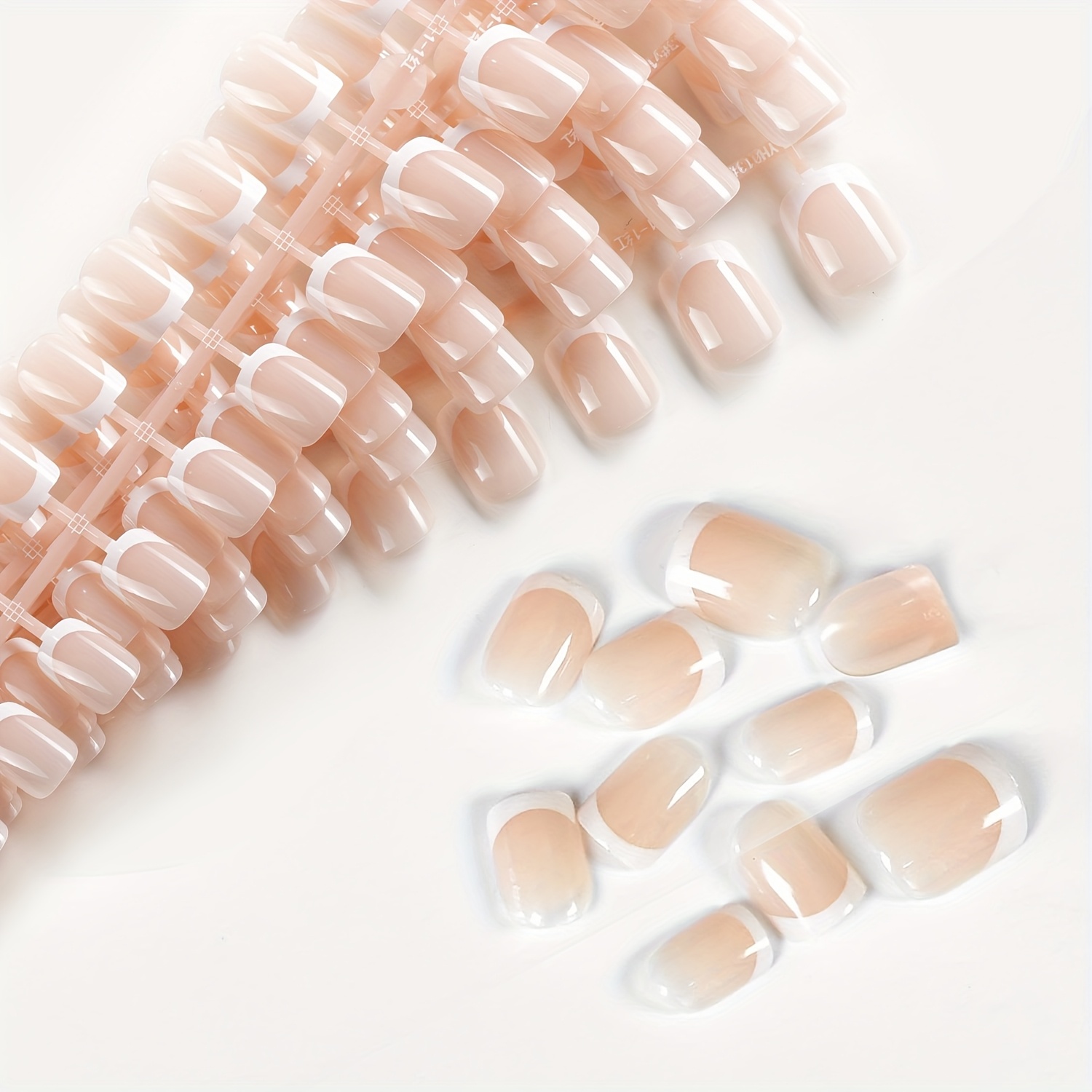 TEMU Lot de 5 Feuilles de 120 Pièces d'Ongles Press-On Élégants à Bout Français avec Vernis Gel - Ongles Artificiels Acryliques Courts à Couverture