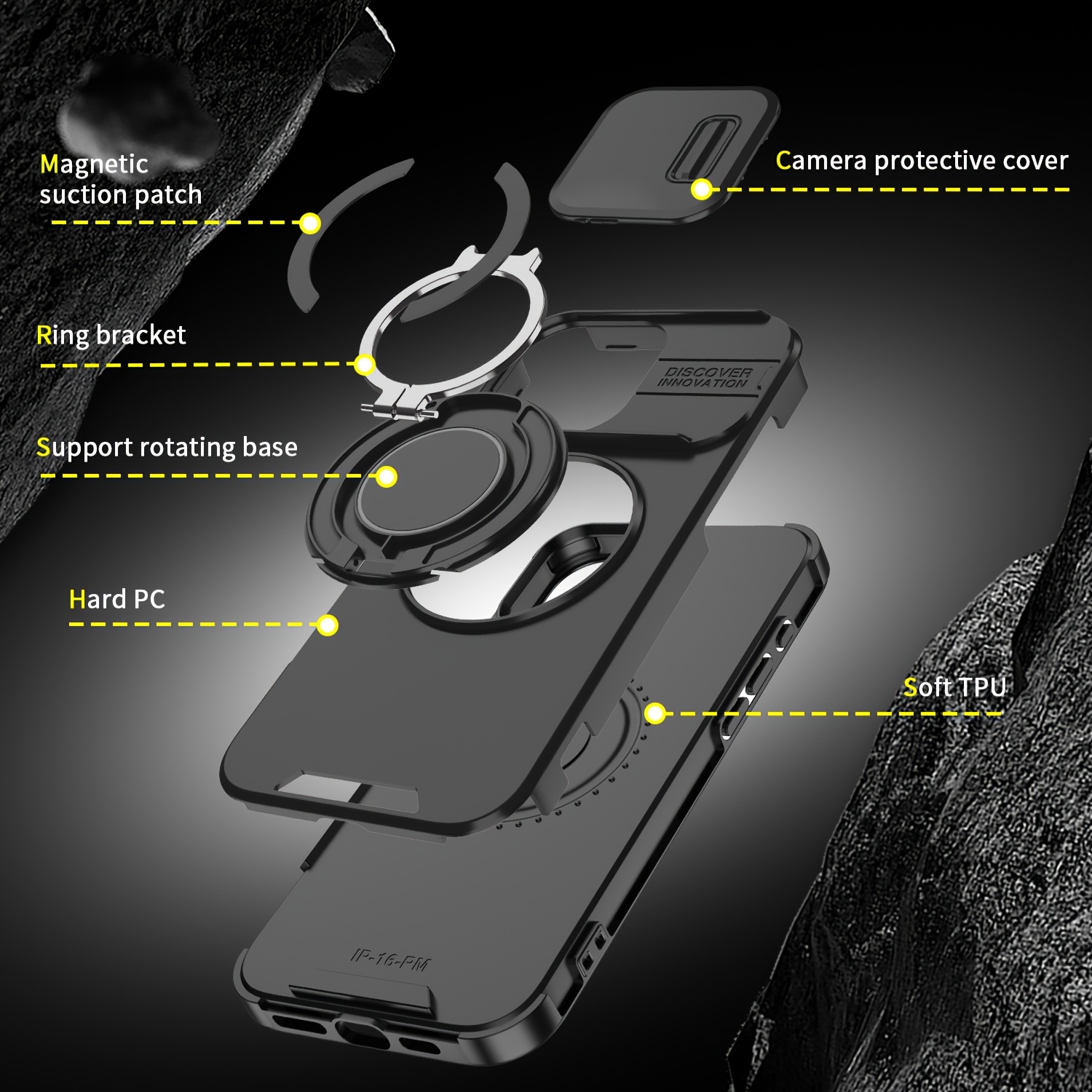 Husă Telefon - Seria Lingke este potrivită pentru iPhone 17, 16, 15, 14, 13, 12, 11 Pro Max și seria 14, 16 Plus, având o husă de protecție pentru telefon cu suport multifuncțional metalic, rezistentă la șocuri, rotativă 360°