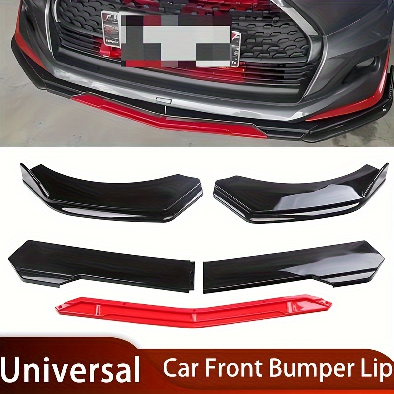 

5-piece Universal Car Front Bumper Lip Kit, Abs Plastic, Black With Red Accents, Body Kit, Car Body Parts, Auto Accessories, Front End Decoration