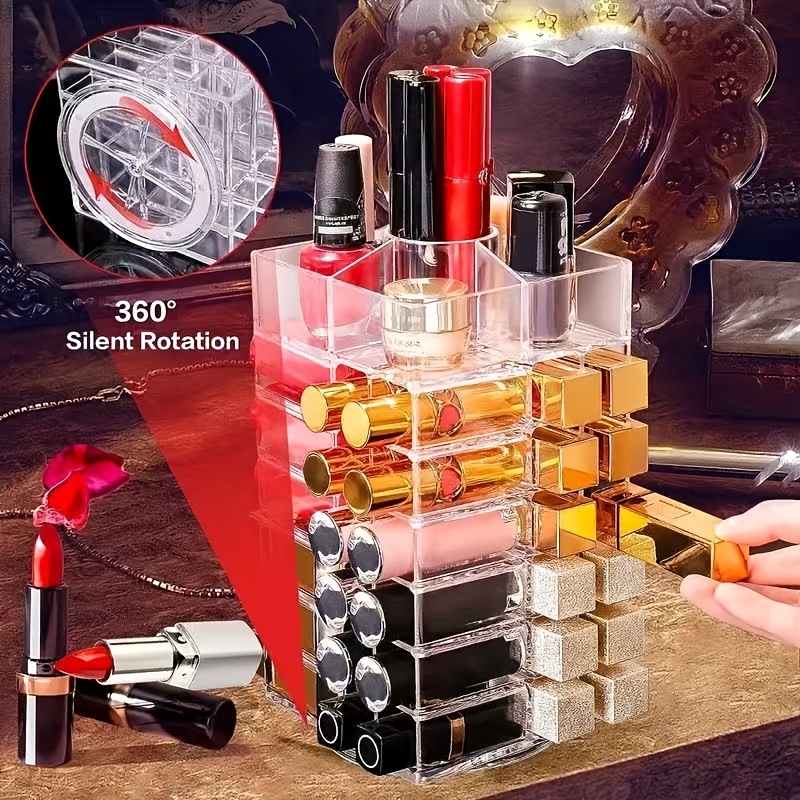 53 grid transparent acrylic makeup organizer rotating cosmetic display stand for lipsticks brushes perfumes skincare space saving countertop storage with elegant design for vanity or bathroom makeup vanity desk   durable construction Product details 3