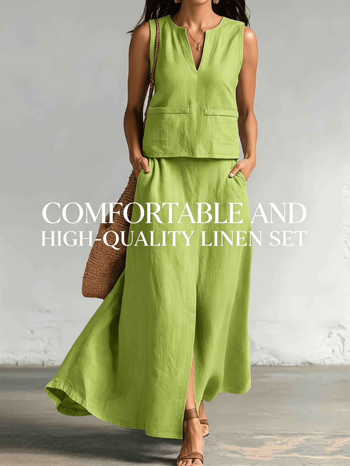 chinese dress ladies Sage Two Piece Linen Set main image 0