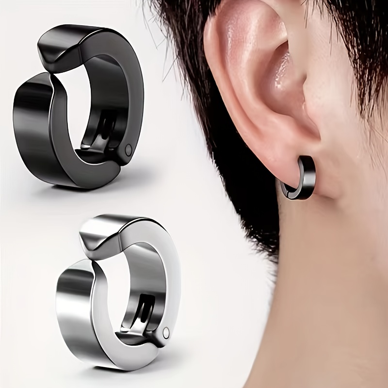 1 Pair/2 Pairsof Stainless Steel Men's Ear Clips Non-piercing Earrings Punk Clip Earrings for Men and Women, No Gems