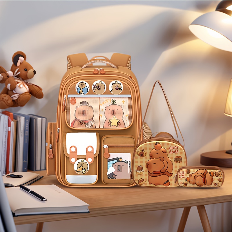 KUIFORTI Cute Pig Rabbit 3pcs Shoulder Bag Lightweight Lunch Bag Backpack Handbag Crossbody Bag Pencil Case Set