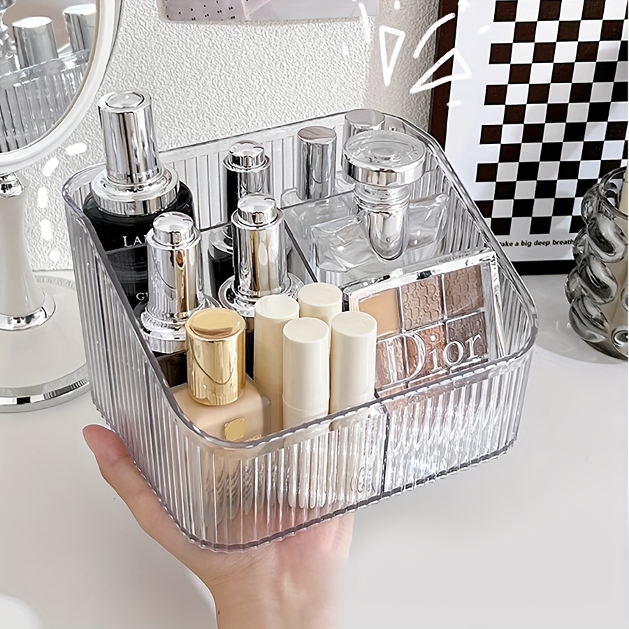 

1pc Clear Multi-grid Cosmetic Organizer, Polyethylene Terephthalate Desktop Storage Box For Lipsticks, Perfumes, Hand Creams, And Stationery