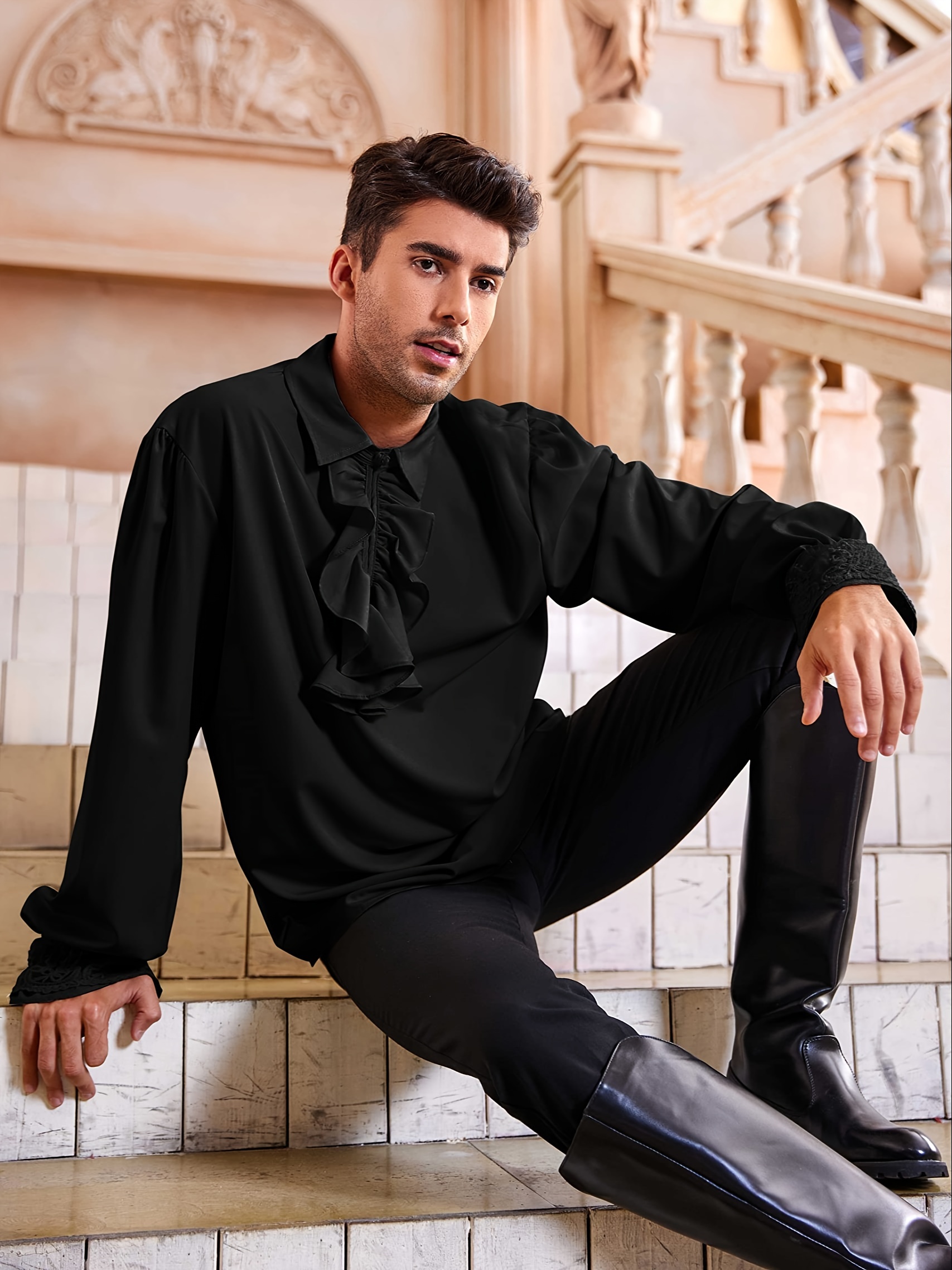 camisa pirata hombre volantes estilo renacentista Temu