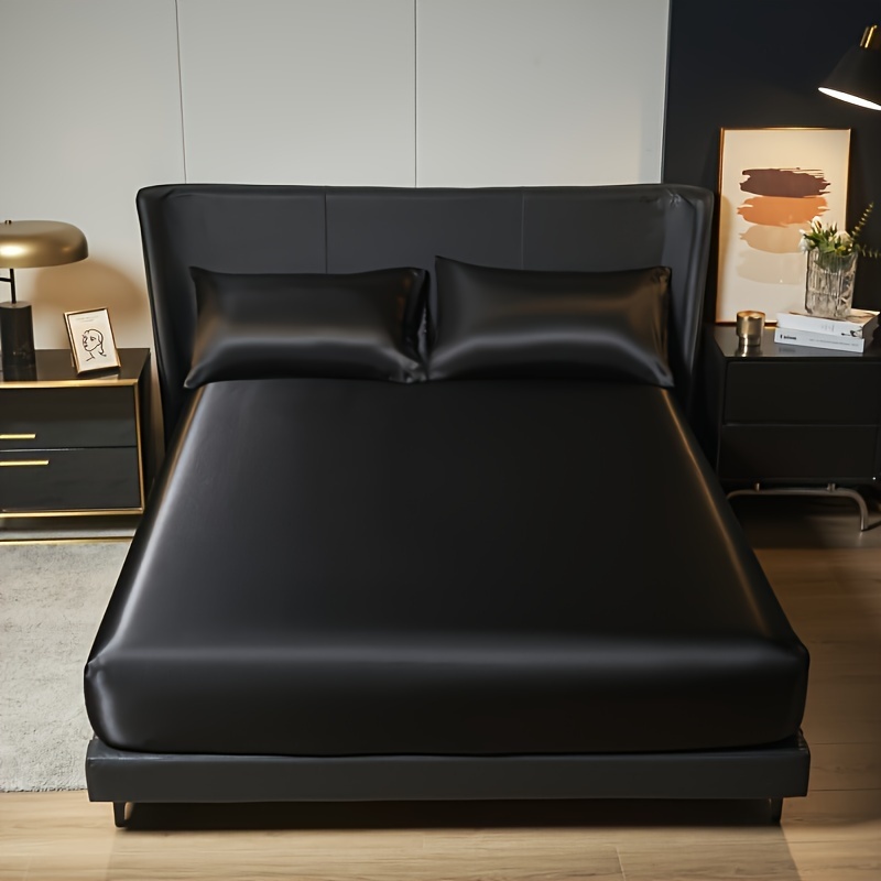 solid satin fitted sheet set soft comfortable (one fitted - Temu Canada