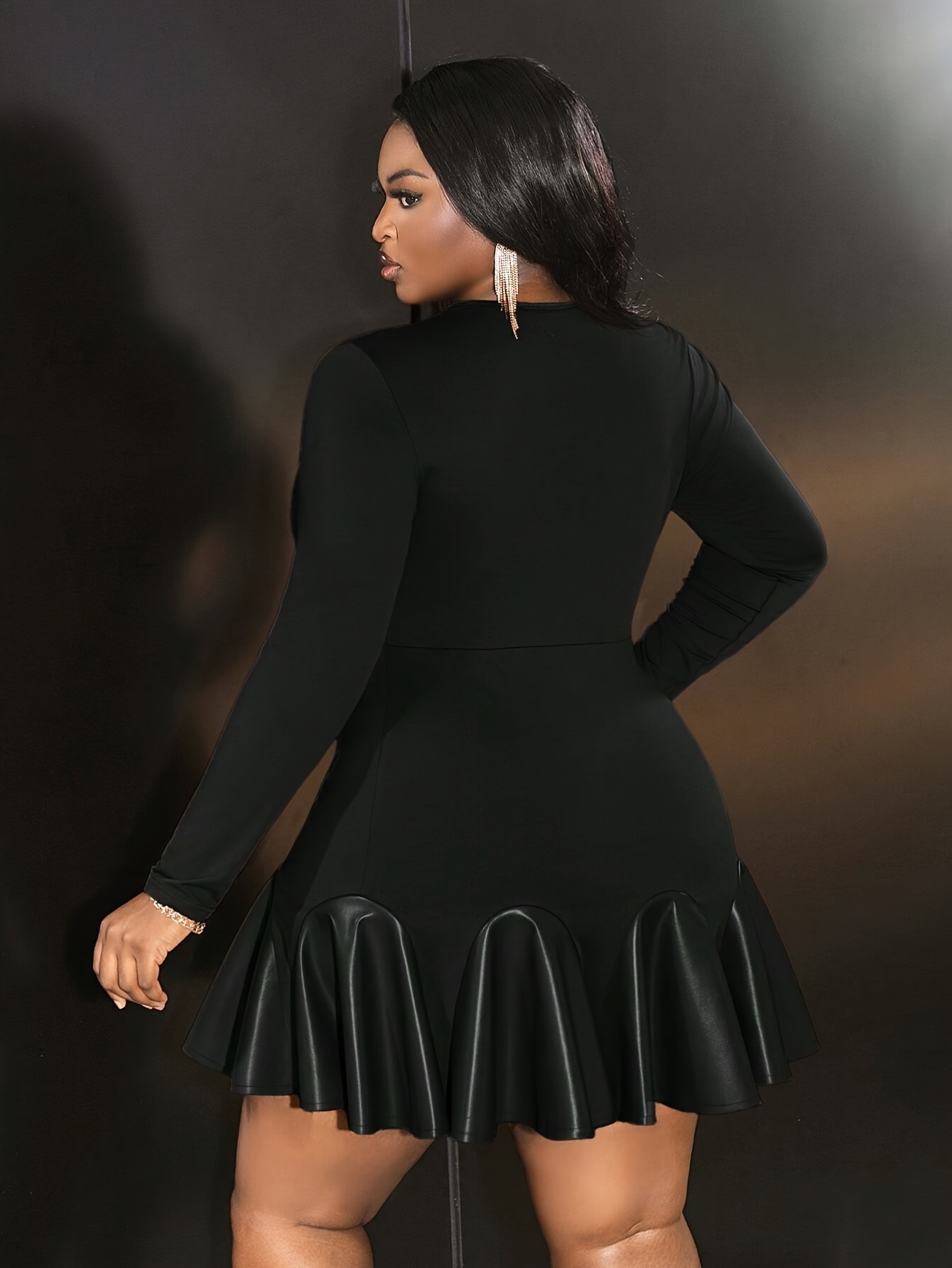 plus size black dress elegant crew neck knit - Temu Mauritius
