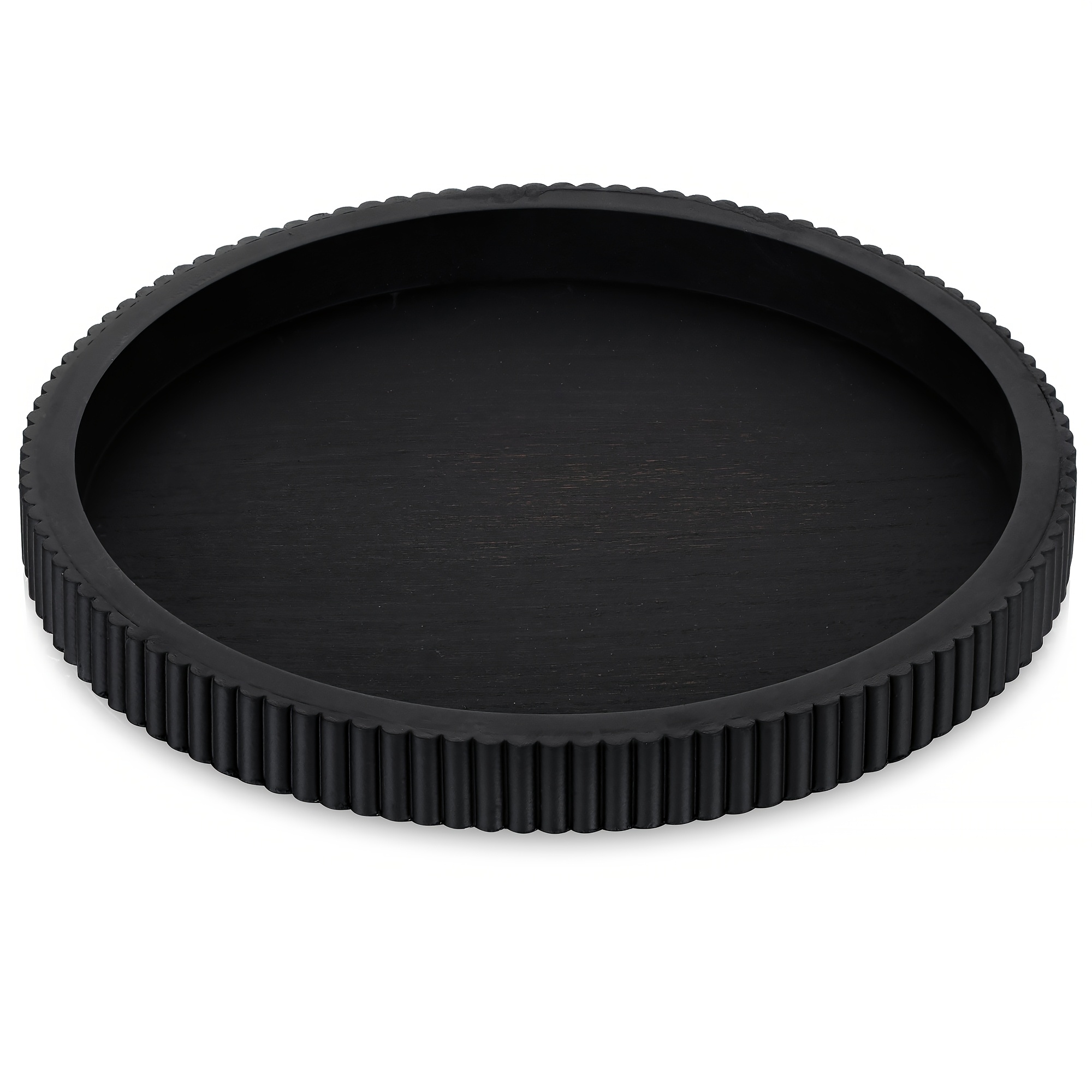 Black Round Wooden Tray With Vertical Stripes - 30cm - 1pc (non-food Contact)