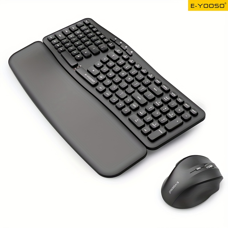 E-YOOSO 2.4G Wireless Keyboard and Mouse Set with Receiver and Wrist Rest, Ergonomic Low Battery Alert, Self-sleep Mode, Silent Key Operation, Comfortable Gaming and Office Dual-purpose Keyboard and Mouse Set (without Battery)