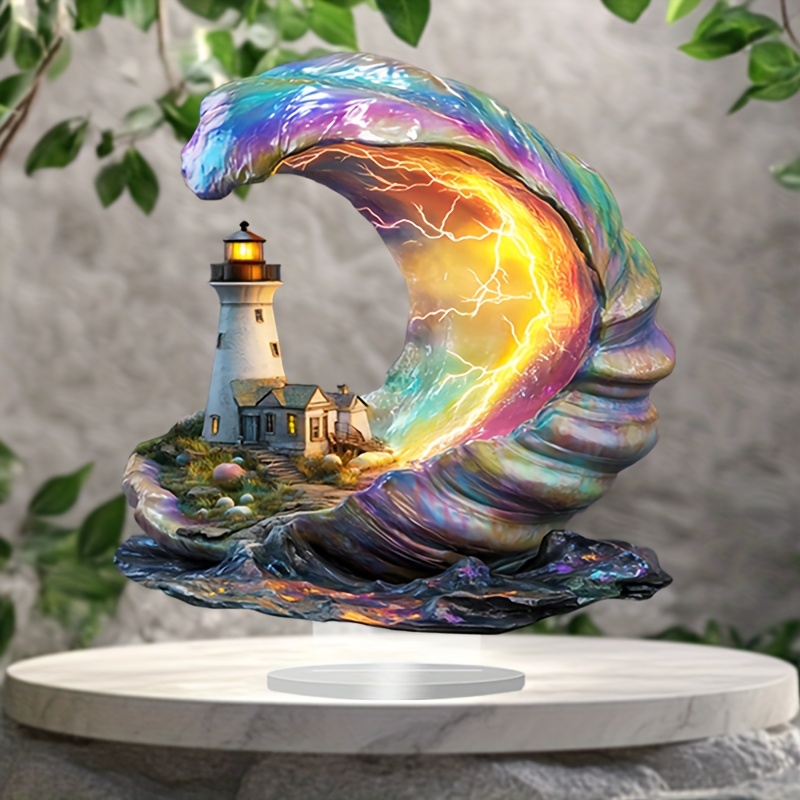  acrylic lighthouse in shell tabletop decor bohemian plaque for home porch room decor unique christmas gift 8x7 inch details 0