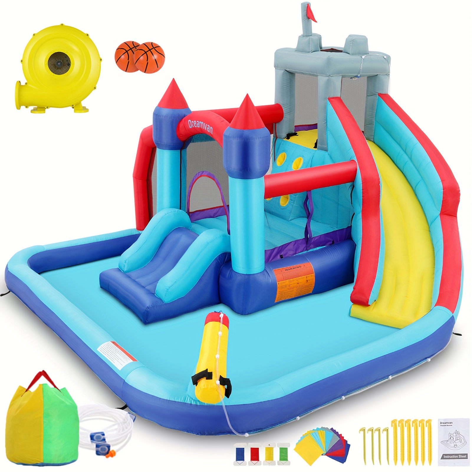 

Inflatable Bounce House Water Slides For Kids With Blower, House Water Park For Kids Backyard, Waterslide Splash Pool, Water , Climbing Wall, Bounce Water Slide For Wet And Dry