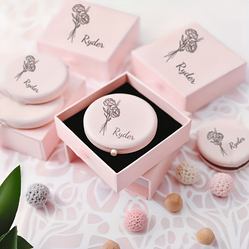 Personalized Laser-Engraved Pink Makeup Mirror