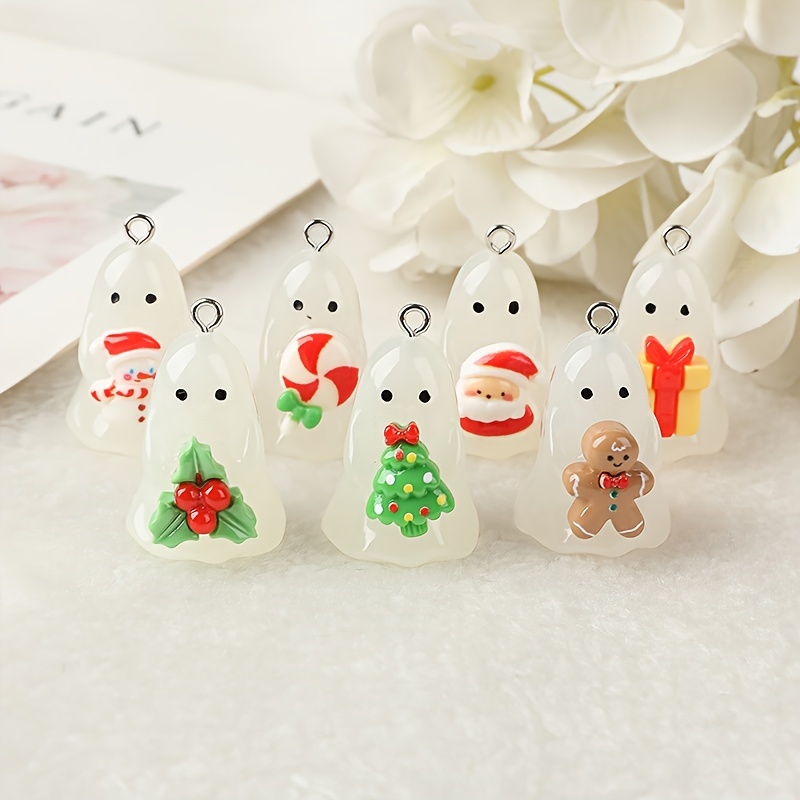 

7pcs Christmas Series Acrylic 18*26mm 3d Cute Cartoon White With Ring Pendant Diy Necklace Decorative Pendant Jewelry Materials