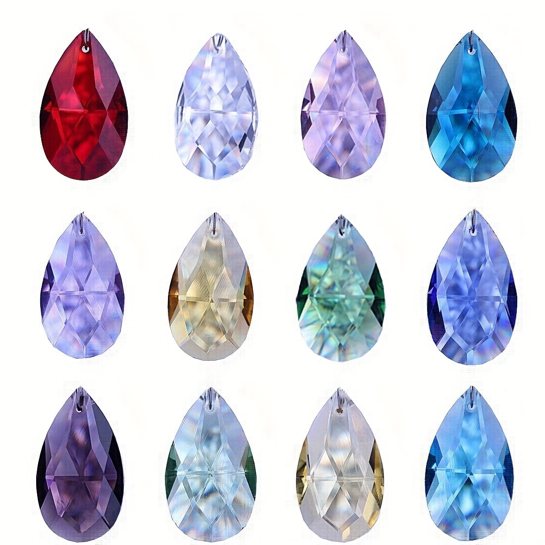 

12-piece Set Multi-colored Feng Shui Crystal Prisms Suncatchers, 38mm Teardrop Glass Pendants For Wedding, Musical Theme Decor